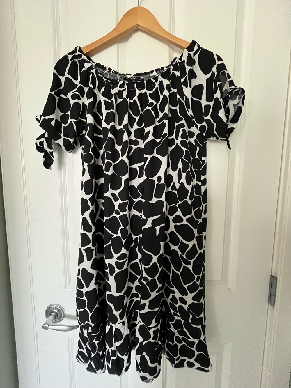 Animal Cow Print Black & White Women’s Tie-Sleeve Oversized Ruffle Dress